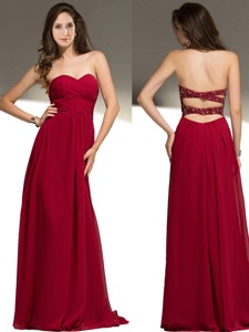 Wonderful Empire Wine Red Chiffon Prom Dress with Beading