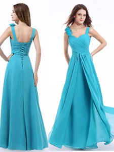 New Arrivals Straps Hand Made Flowers Prom Dress in Aqua Blue