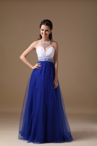 White and Royal Blue Sweetheart Prom Dress Floor-length