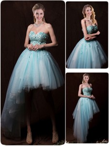 Low Price Appliques Light Blue Wedding Dress With Asymmetrical