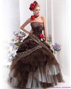 Perfect Leopard Multi Color Prom Dress With Hand Made Flowers