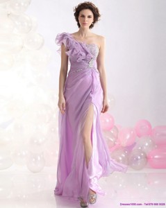Beautiful Empire One Shoulder Prom Dress With Beading And High Slit
