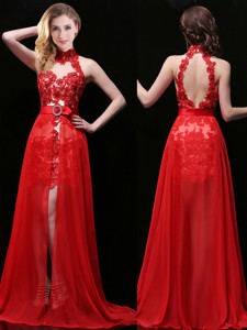 Classical Halter Top Detachable Prom Dress with Lace and Sashes