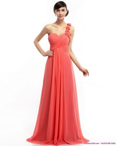 Watermelon Red One Shoulder Prom Dress With Brush Train