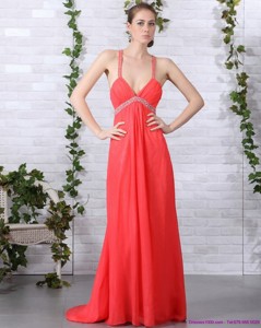 Spaghetti Straps Prom Dress With Ruching And Beading