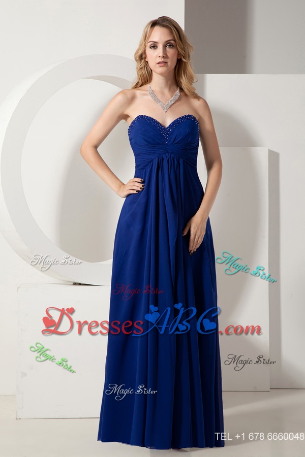 Royal Blue Empire Sweetheart Beading Prom / Evening Dress Floor-length Chiffon