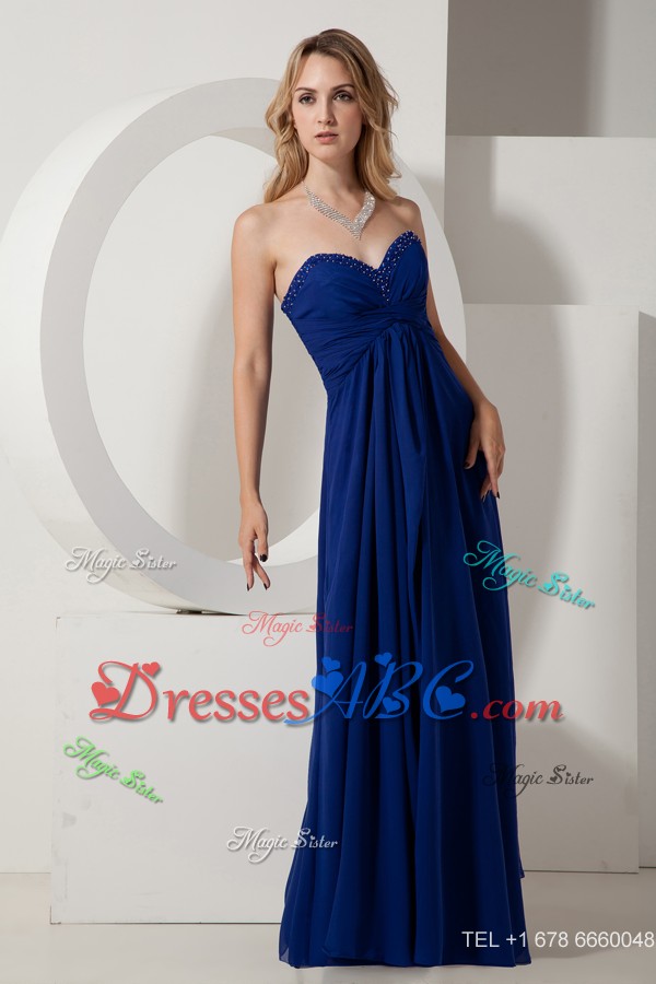 Royal Blue Empire Sweetheart Beading Prom / Evening Dress Floor-length Chiffon