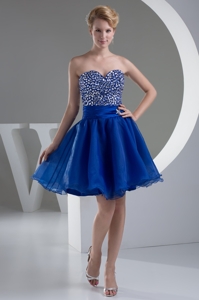 Sweetheart Mini-length Royal Blue Prom Dress With Beaded Bodice