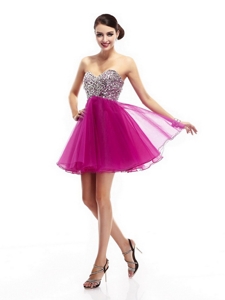 Beautiful Fuchsia Sweetheart Prom Dress With Rhinestone