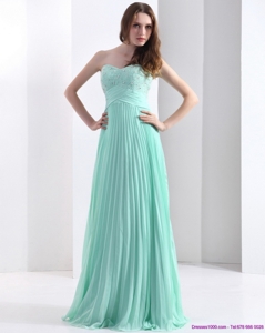 Brush Train Apple Green Prom Dress With Beading And Pleats