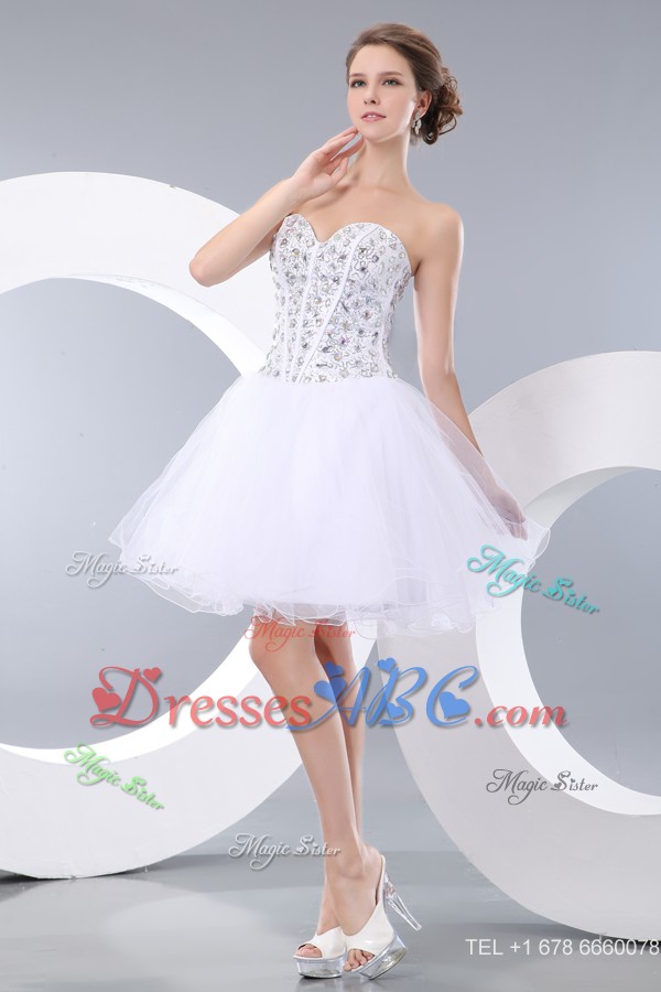 Lovely White Short Prom Homecoming Dress Pricess Sweetheart Mini-length Organza Beading