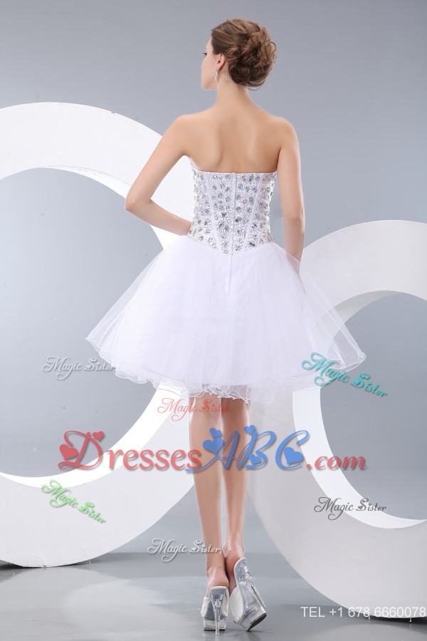 Lovely White Short Prom Homecoming Dress Pricess Sweetheart Mini-length Organza Beading