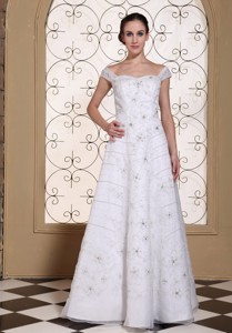 Off The Shoulder Elegant Empire Wedding Dress Embroidery With Beading Over Skirt