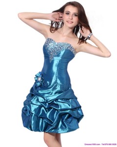 Beading Strapless Prom Dress With Pick Ups And Hand Made Flower
