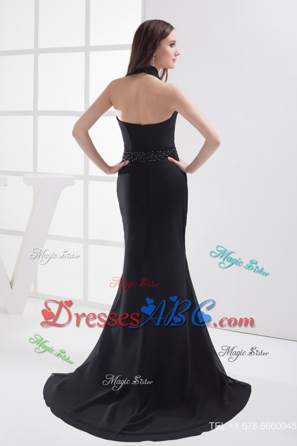 Halter Top Mermaid Beading Black Prom Dress