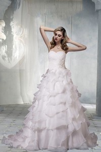 Classical Sweetheart Court Train A Line Wedding Dress With Appliques