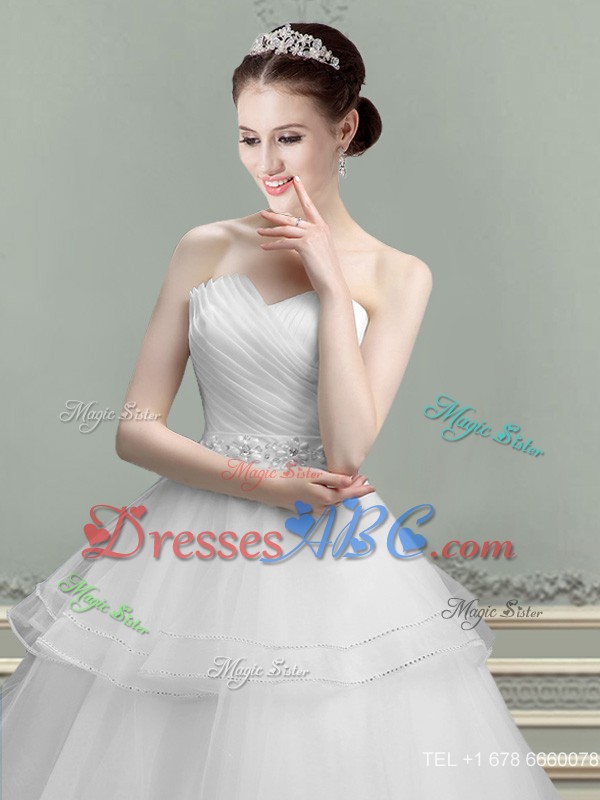 Best Selling Puffy Skirt Beaded Wedding Dress with Ruching 