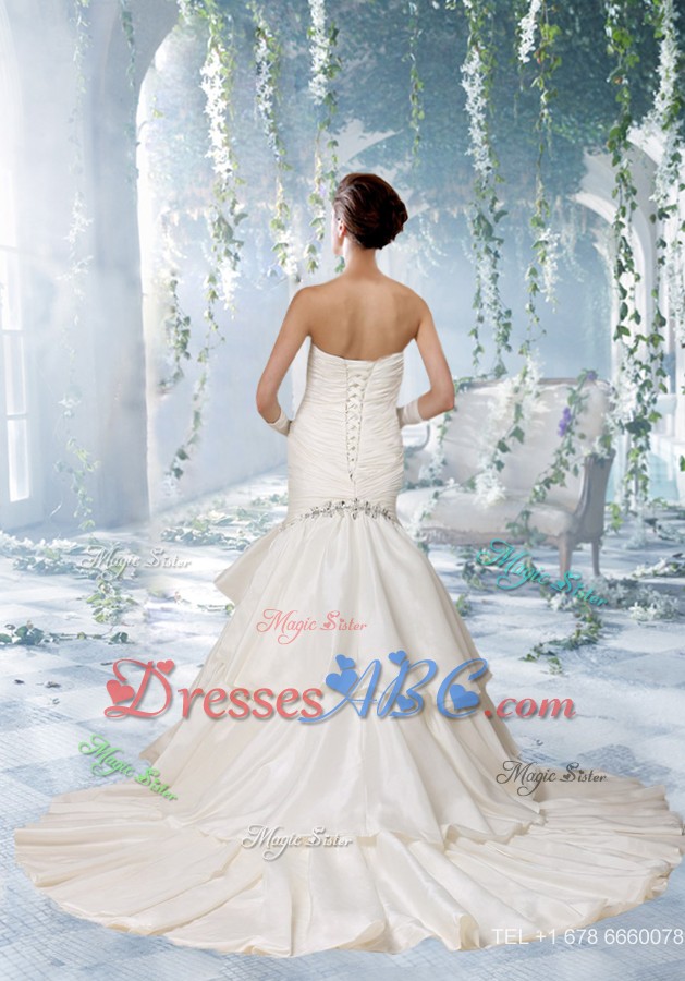 Mermaid Chapel Train Beading Ruffles Wedding Dress With Sweetheart