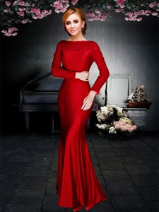 Exclusive Column Ankle Length Long Sleeves Prom Dress in Red