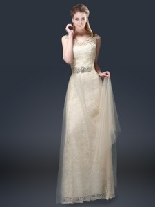Empire Lace Prom Dress With Appliques In Champagne