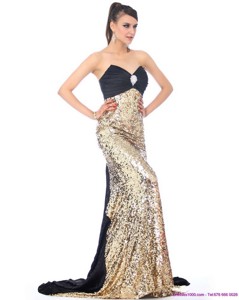 Luxurious Brush Train Prom Dress With Ruching And Sequins