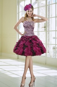 Ruffled Strapless Leopard Prom Dress In Multi Color