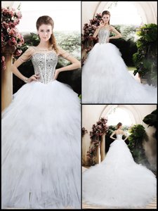 Beautiful Ball Gown Chapel Train Wedding Dress With Beading And Ruffles
