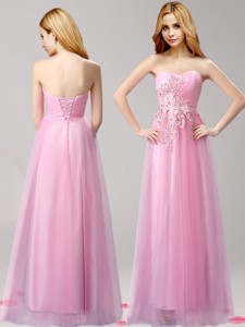 Perfect Beaded and Applique Tulle Prom Dress in Rose Pink