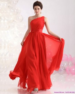 New Style Ruching Red One Shoulder Prom Dress
