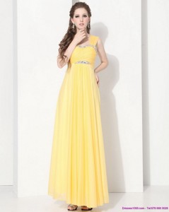 Floor Length Prom Dress With Ruching And Beading