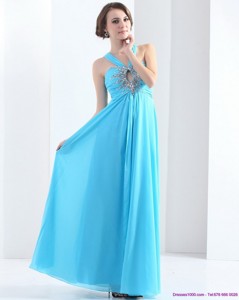 Gorgeous Halter Top Floor Length Prom Dress With Ruching And Beading