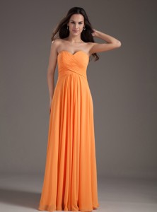 Orange Sweetheart Ruching Empire Long Prom Dress