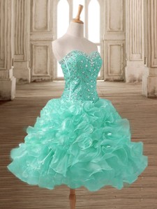 Latest Beaded and Ruffled Short Prom Dress in Apple Green