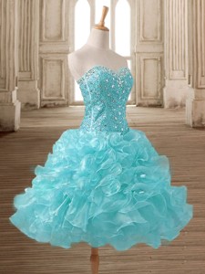 Gorgeous Baby Blue Short Prom Dress with Beading and Ruffles