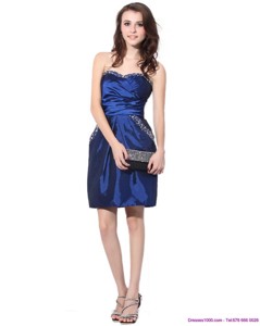 Navy Blue Sweetheart Dama Dress With Ruching And Beading