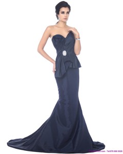 Exclusive Brush Train Sweetheart Beading Prom Dress in Navy Blue