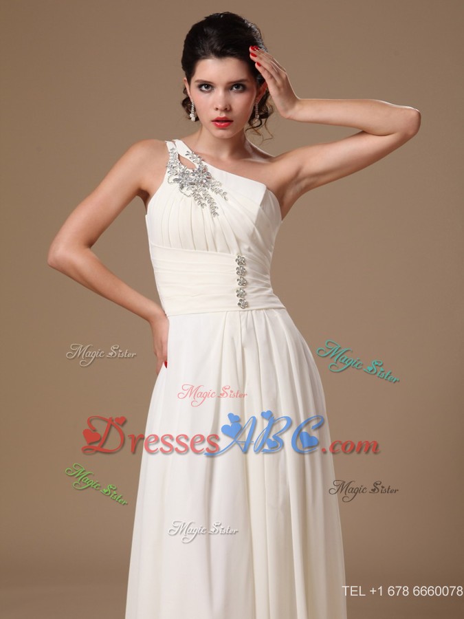 Beaded Decorate One Shoulder White Empire Chiffon Prom Gowns In Northport Alabama