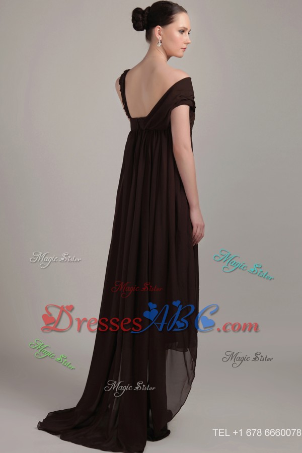 Brown Empire Asymmetrical High-low Chiffon Beading Plus Size Prom Dress