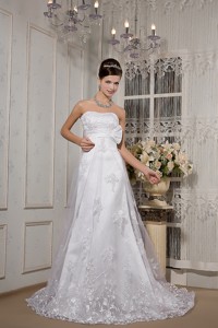 Lovely Strapless Court Train Lace Sash Wedding Dress