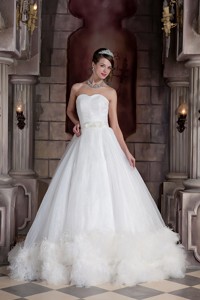 Custom Made Sweetheart Chapel Train Organza Feather Wedding Dress