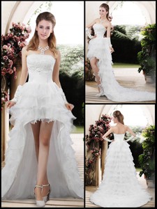 Fashionable Strapless High Low Appliques Wedding Dress