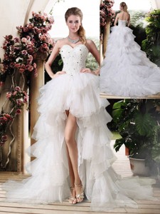 Gorgeous High Low Wedding Dress With Beading And Ruffles