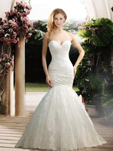 Popular Mermaid Sweetheart Wedding Dress With Appliques And Ruching