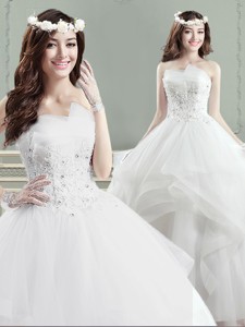 New Big Puffy Applique and Beaded Wedding Dress with Strapless 