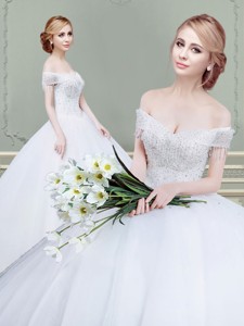 New Arrivals Really Puffy Beaded Wedding Dress with Off the Shoulder 