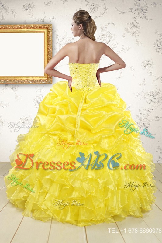Popular Sweetheart Yellow Quinceanera Dress With Beading