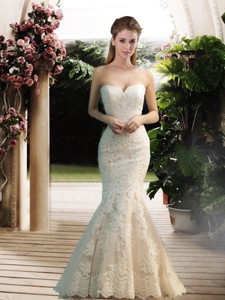 Modest Mermaid Sweetheart Lace Wedding Dress With Floor Length