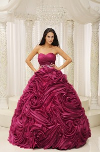 Red Sweetheart Beaded Wasit Hand Made Flower Quinceanera Dress