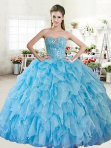 Wonderful Big Puffy Baby Blue Quinceanera Dress with Beading and Ruffled Layers