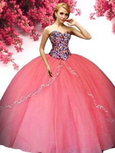 Romantic Beaded Bodice and Ruffled Quinceanera Dress in Coral Red